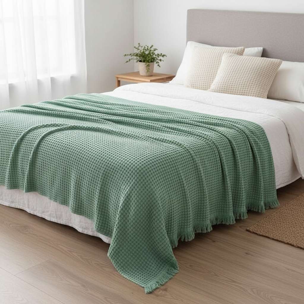 Amélie Home® Vintage Waffle Throw Blanket Groen