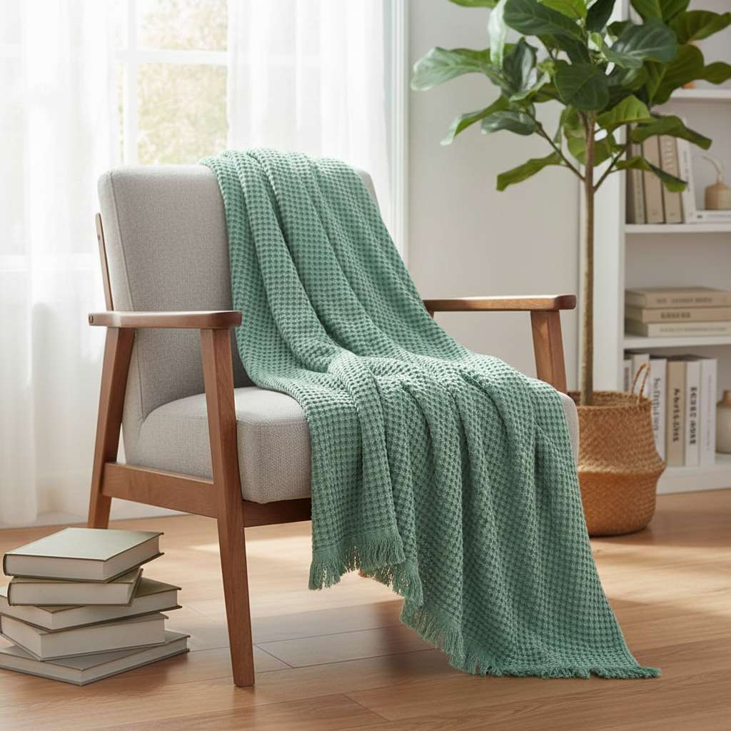 Amélie Home® Vintage Waffle Throw Blanket Groen