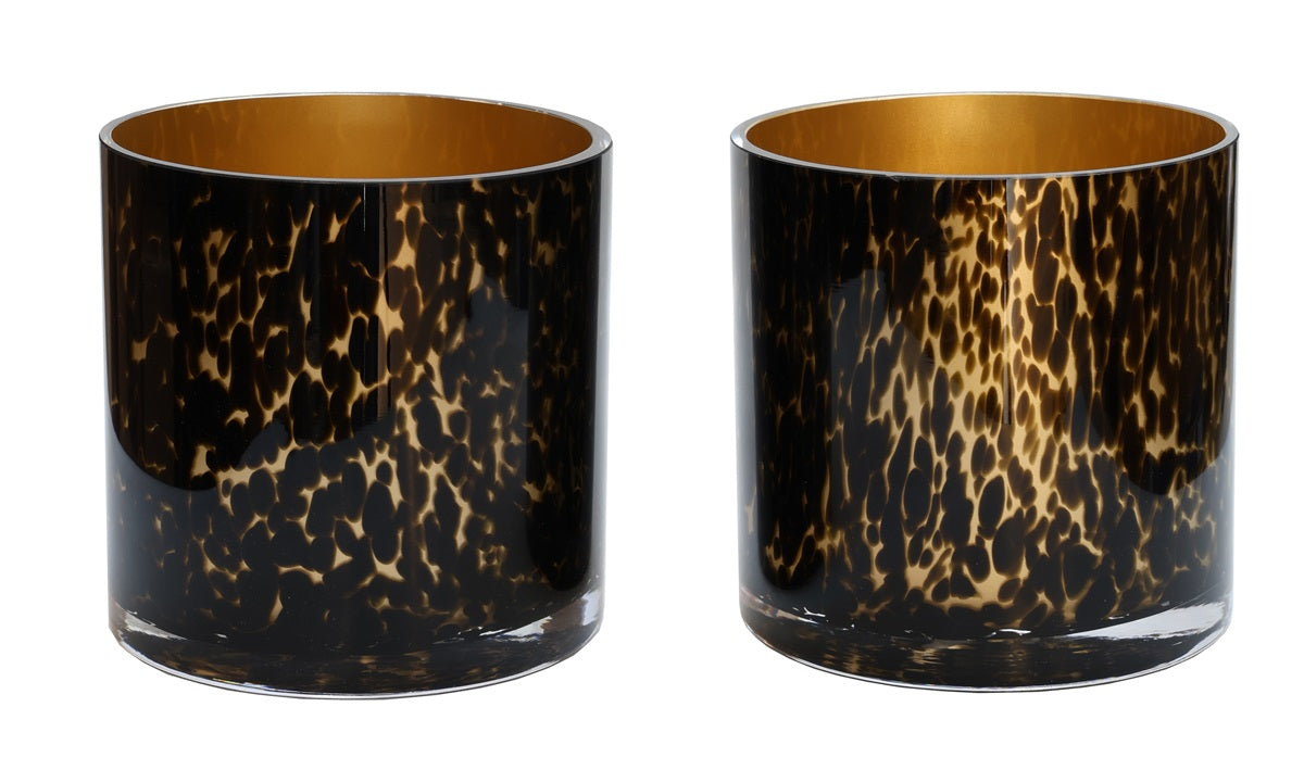 SALE! Kaarshouder Celtic gold cheetah Ø15 x H15 cm 2 stuks (Cheetah Gold Ø15 x H15 cm)