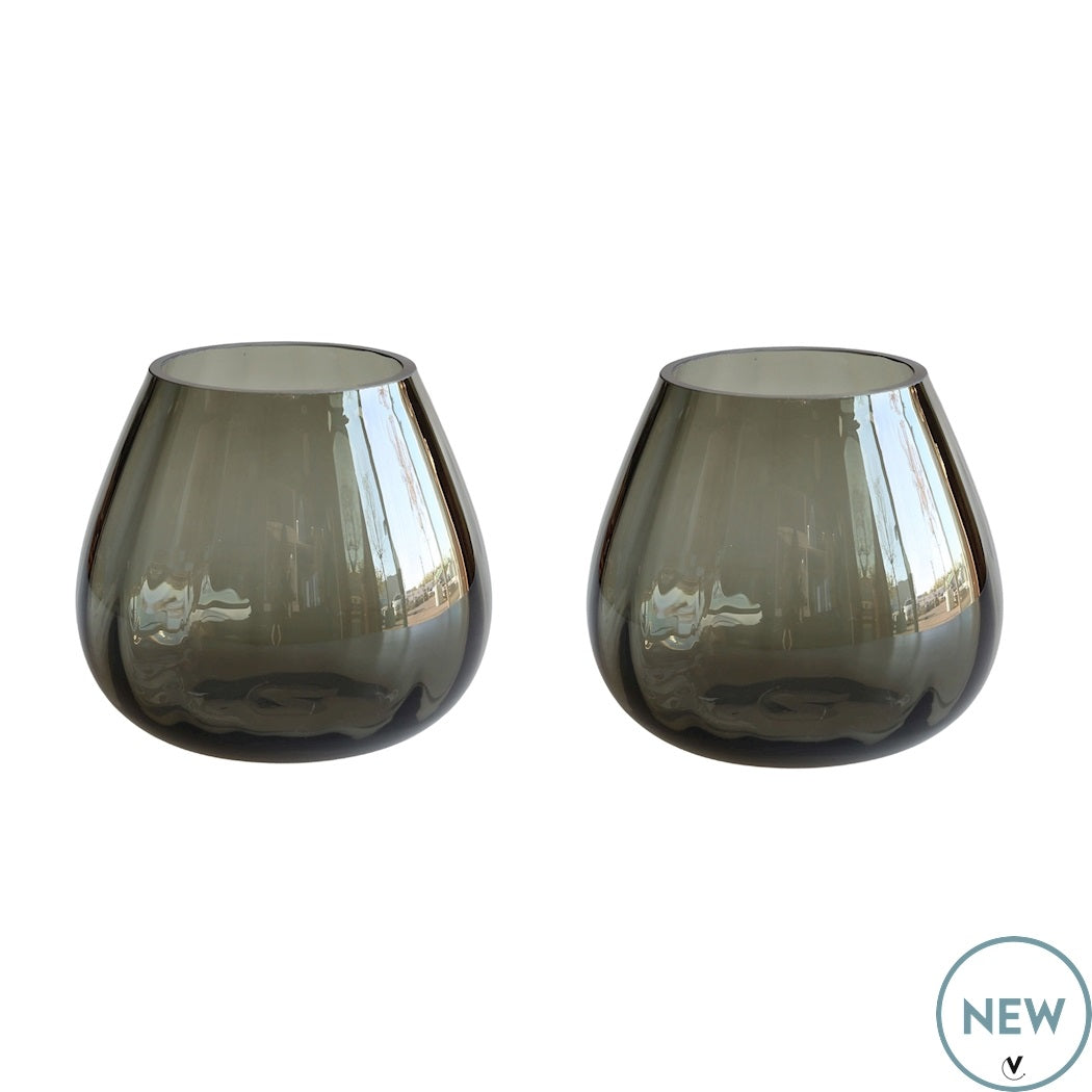 Kaarshouder Tasman Ribbed Ø12,5 x H11,5 cm - 2 stuks Grijs