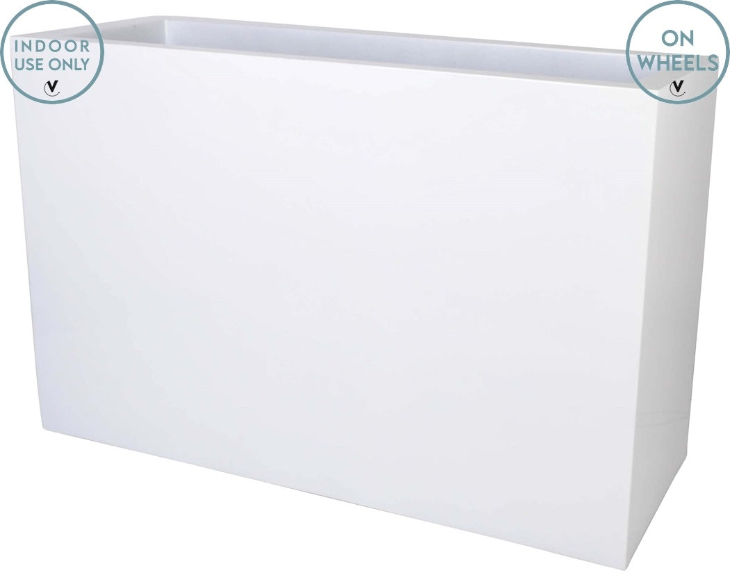 Pot Chicago M on wheels shiny white L100 x B40 x H80 cm
