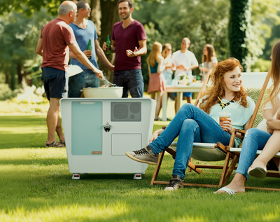 SunBase op een terras tijdens een gezellige BBQ