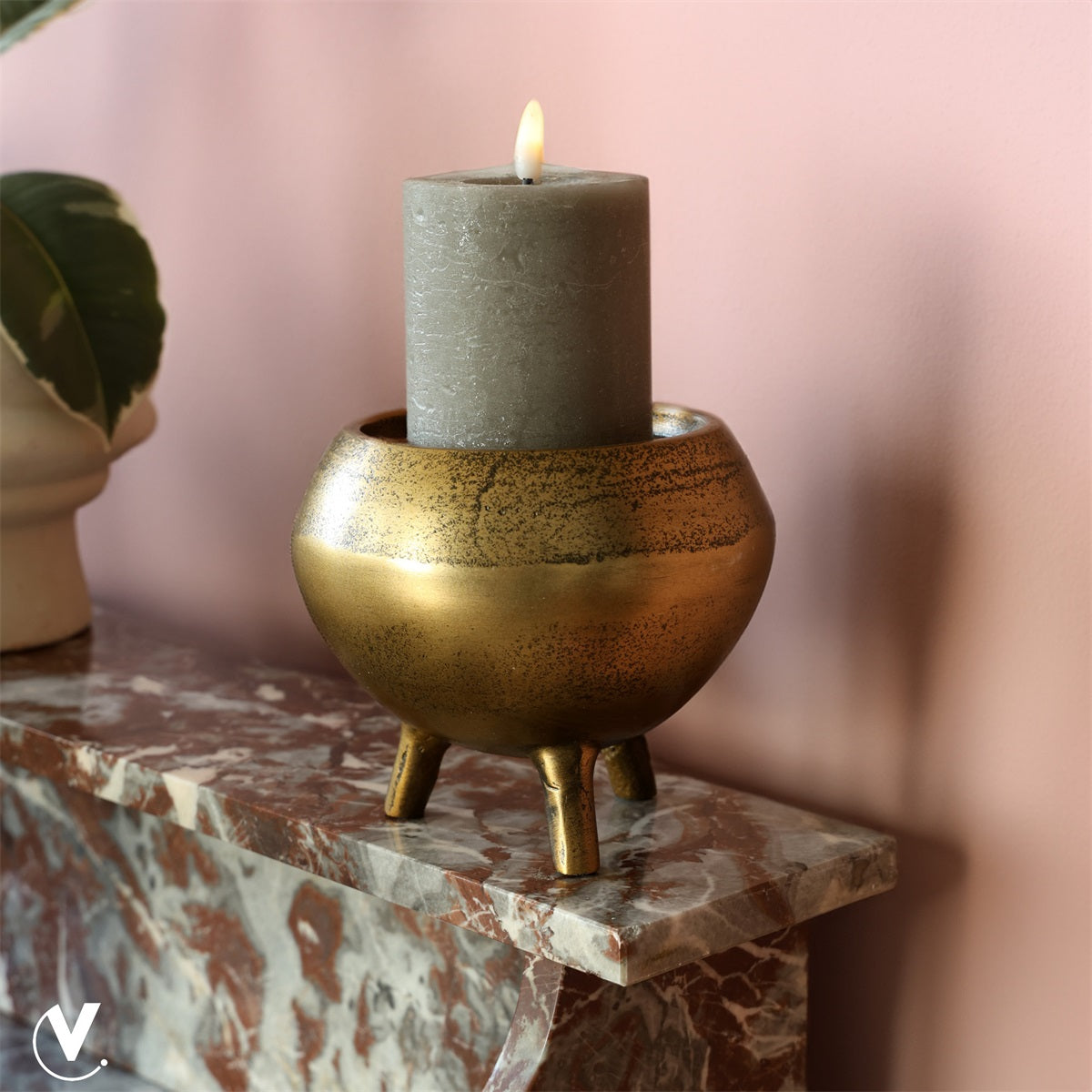 Kaarshouder Luro S Ø12 x H14 cm Aged Brass 2