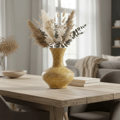 Vaas Siena Oker – Design vaas met craquelé afwerking van bamboe