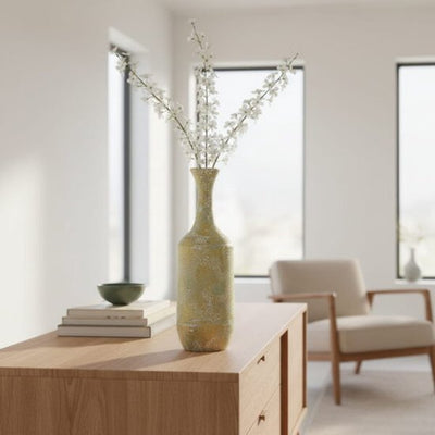 Vaas Ikura – design vaas van papier en bamboe met craquelé look Groen