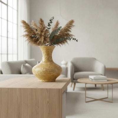 Vaas Siena Oker – Design vaas met craquelé afwerking van bamboe