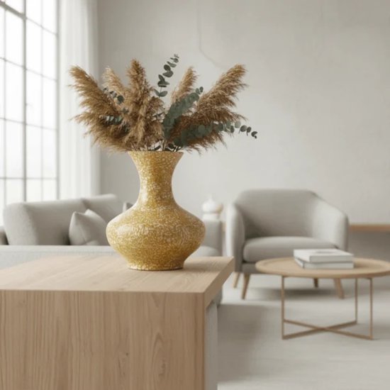 Vaas Siena Oker – Design vaas met craquelé afwerking van bamboe