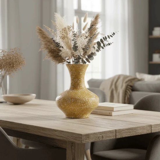 Vaas Siena Oker – Design vaas met craquelé afwerking van bamboe