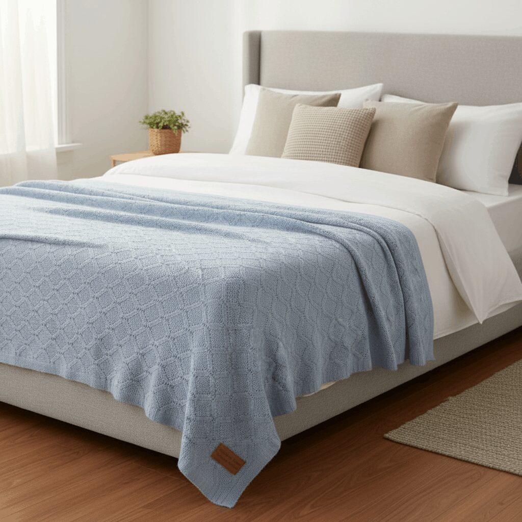 Diamond Pointelle Knit Throw Blanket – Gebreide Deken met Tijdloos Patroon
