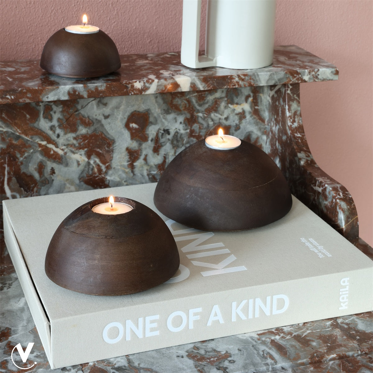 Kaarshouder Aspen M walnut Ø15 x H6 cm (Walnut Ø15 x H6 cm)