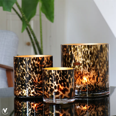 SALE! Kaarshouder Celtic  gold cheetah Ø15 x H15 cm 2 stuks (Cheetah Gold Ø15 x H15 cm)