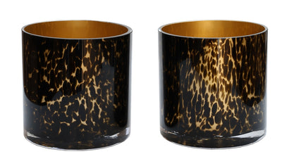 SALE! Kaarshouder Celtic  gold cheetah Ø15 x H15 cm 2 stuks (Cheetah Gold Ø15 x H15 cm)